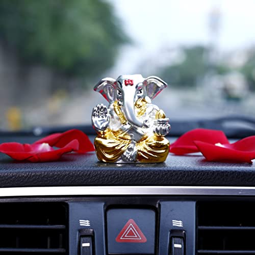 Image of Neodrift Ganesh Idol for Car Dashboard (Real 24kt & 999 Silver Plated, Dual-Tone Gold & Silver) (Model ND03) - Enhance Your Drive