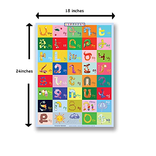 Armenian Alphabet Kids Educational Poster - 2pack set (Pictorial Poster & Manuscript Writing Poster)