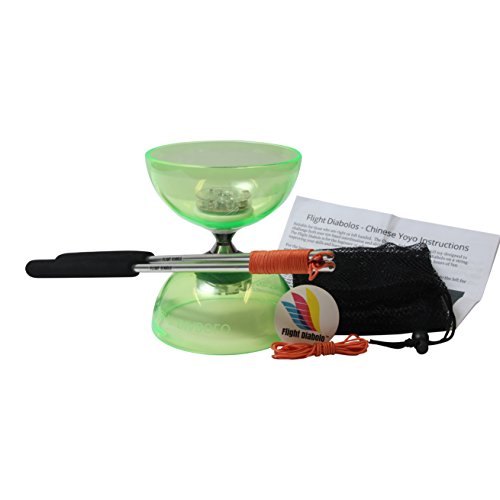 Flight Diabolo Triple Bearing LED Light Up Professional Diabolo / Chinese Yoyo Toy with Aluminum Sticks Translucent Green - Thumbnail 4