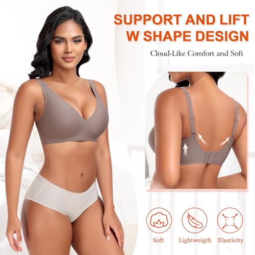 Image of DOCUMO Deep V Bras for Women No Underwire Comfort Wireless Bralettes Adjustable Sleep Seamless Plunge Bra with Bra Extender