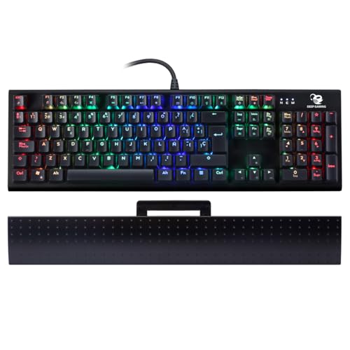 CoolBox Deep Gaming DeepSolid – Teclado Mecánico Gaming con 14 Modos de Iluminación RGB, 105 Teclas, antighosting, Switches Azules, Reposamuñecas Separable, con Cable, Versión Española, Color Negro