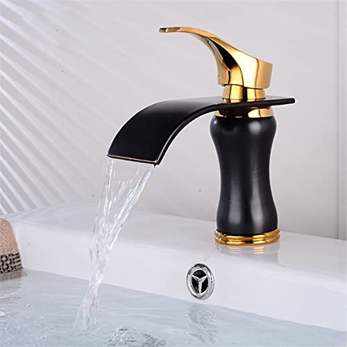 Robinet de salle de bain cascade noir et or pour vasque moderne