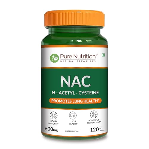 Image of Pure Nutrition NAC (N-Acetyl L-Cysteine) 600mg - 120 Veg Capsules | Powerful Antioxidant Support for Immunity, Lung & Respiratory Health | Enhances Liver Detox, Reduces Oxidative Stress, Boosts Cellular Health for Men & Women