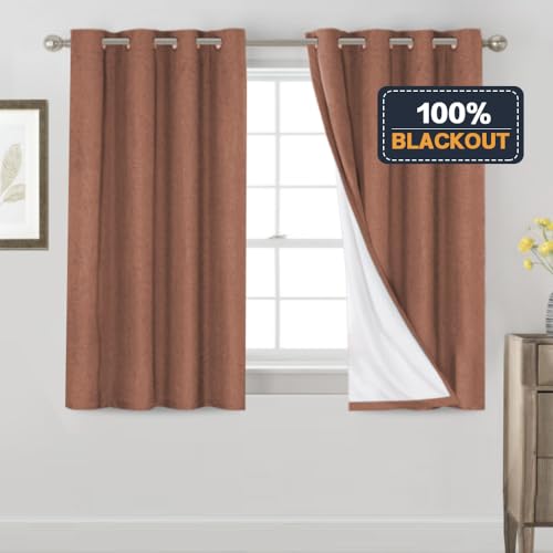Image of PrinceDeco Primitive Textured Linen 100% Blackout Curtains for Bedroom /Living Room Blackout Curtains 54 Inches Long, Energy Saving Window Treatment Curtains with White Liner (2 Panels, Washed Spice)