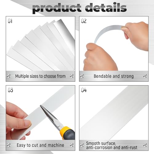 Image of Amylove 24 Pcs 304 Stainless Steel Strips Shim Stock Metal Shims 1 inch Width x 6 inch Length Assortment 8 Thickness Sizes Thin Metal Sheet for Kitchen Trim Gap Filler Tools Home Improvement