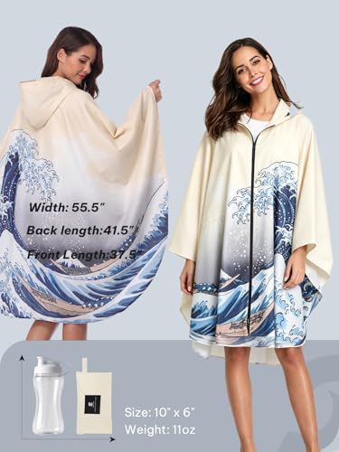 Image of SaphiRose Adult Rain Poncho Waterproof Hooded Zipper Raincoat with Pockets | OEKO-TEX Certified 100% Polyester, Lightweight Packable Storage Pouch, Heat-Sealed Seams, Quick-Dry for Outdoor Hiking