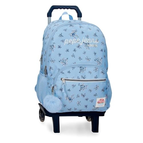 Sac à dos scolaire double compartiment Pepe Jeans Olivia bleu clair avec chariot par Joumma Bags