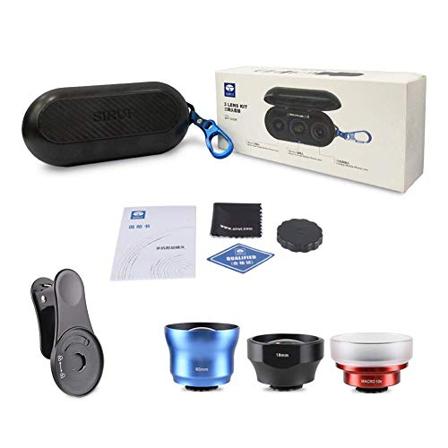 SIRUI 3in1 Lens Kit for Mobile Phones (18mm Wide Angle, 60mm Portrait, 10x Macro) made of German Schott Glass and Aluminium Housing, Wide Angle, Portrait, Macro