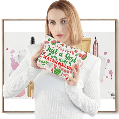 LEVLO Funny Watermelon Cosmetic Bag Fruit Lover Gift Just A Girl Who Loves Watermelon Makeup Zipper Pouch Bag Watermelon Lover Gift for Women Girls Watermelon Full Bag - Image 4