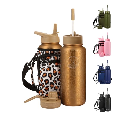 FAHRMOSIS 32 Oz Insulated Water Bottle with Strap Stainless Steel