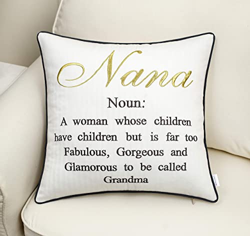 EURASIA DECOR Nana Definition Embroidered Decorative Square Accent Pillow Cover - Grandma/Me-Ma Birthday Gift, Mothers Day - 16x16 Inches, Ivory