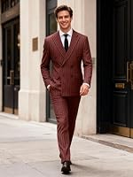 UNINUKOO Herren-Smokinganzug, 2-teilig, Nadelstreifen, zweireihig, schmale Passform, formelles Kleid, Blazer, Jacke, Hose, Burgunder, M – Ansicht 2