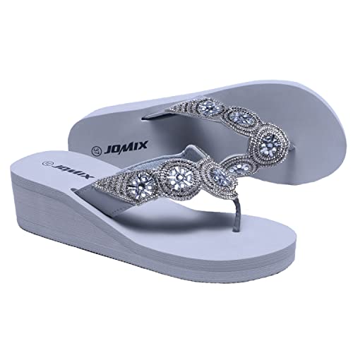 JOMIX Ciabatte Infradito Donna Estive Eleganti Gioiello con Zeppa Alte Platform Mare Spiaggia Piscina Casa Comode Morbide SD2565 (02 Grigio, 39)