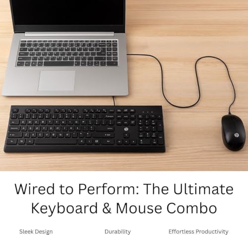 Image of HP 115 Wired Keyboard and Mouse Combo | USB Plug & Play Full-Size Keyboard with Optical Mouse | Standard Multi-Device Keyboard Compatible with Desktop, Laptop, Windows PC | Black