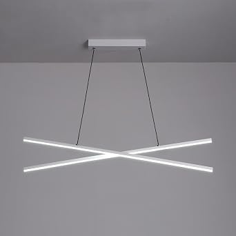 Modern Chandelier LED Dining Room Dimmable Black Linear Fixture White Contemporary Long Strip Ceiling Hanging Lamp for Kitchen Island Bar