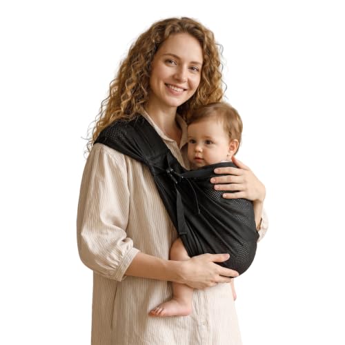MISSWISDOM Baby Sling Carrier, Toddler Sling Carrier with Wide Shoulder Strap, Lightweight Baby Carriers Newborn to Toddler Infant Wrap Carriers Perfect for Mom and Dad, 7-30lbs, Black Mesh
