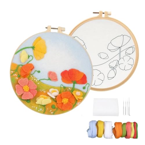 Image of Wonafa DIY Wool Needle Felt Starter Kit, Beginner Needle Felt Kit with Wool Felt Bag, Felts Needles, Photo Frame, Foam Mat, Felts Cloth and Instructions for Home Decor, Art Crafts (K4)