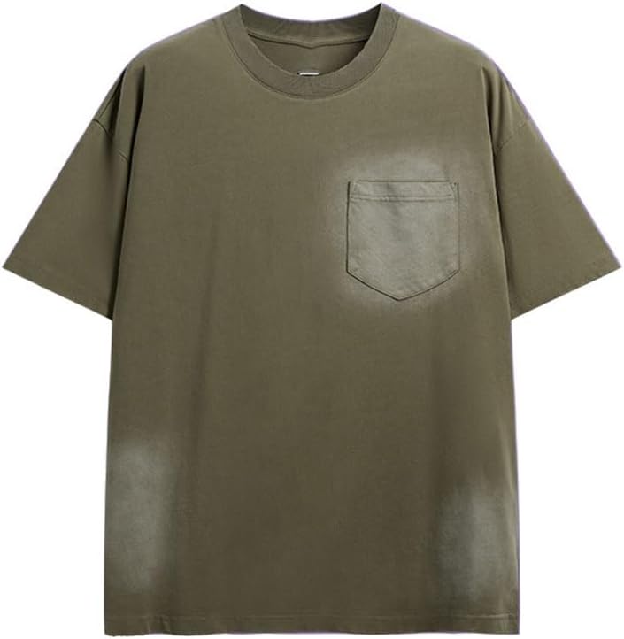 HBJWOV Retro Loose Short Sleeves Cotton Round Neck Pullover T-Shirt Breathable Sweat-Wicking Sports Vest