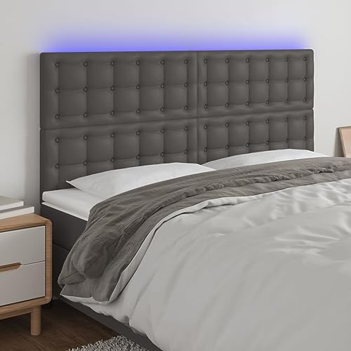 HOMTAKIE Cabecero de cama LED gris 160x5x118/128 cm, piel sintética