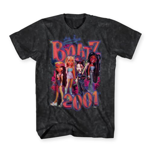Bratz Mens Original Dolls Shirt - Yasmin, Cloe, Jade, and Sasha Tie Dye T-Shirt (Black Wash, Medium)