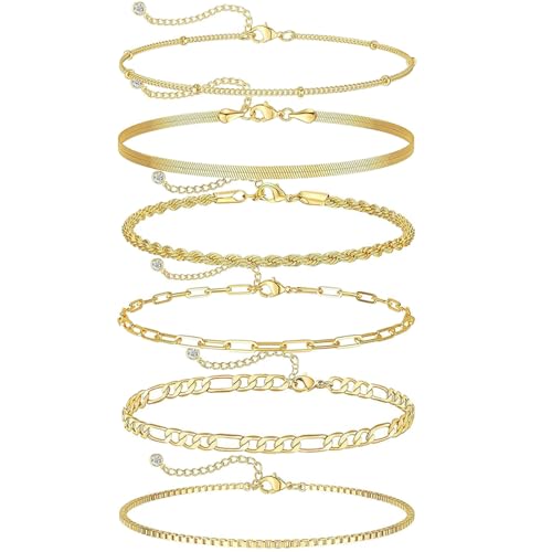 VerLuky 6 st rostfria damarmband, vattentäta staplingsbara justerbara armband, smycken i rostfritt stål för kvinnor och flickor, Rostfritt stål