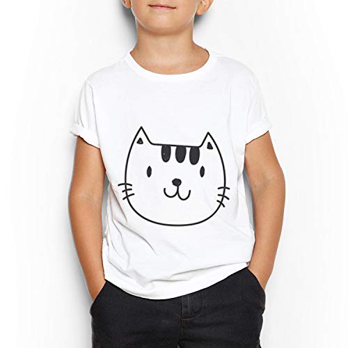 Cat Face Round Neck T-Shirt For Kids 11-12 Years