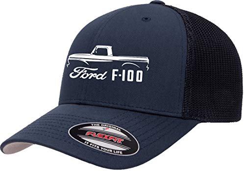 1961-66 Ford F100 Pickup Truck Outline Design Trucker Mesh Fitted Cap Navy