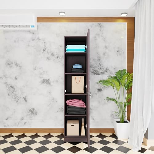 Image of VIKI Wardrobe | Wooden Almirah for Clothes,Door for Bedroom, 1 Door Wardrobe with Doors (Dark Wenge - 40D x 40W x 180H) | 1 Year Warranty | DIY