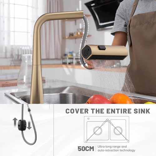 Mitigeur de cuisine cascade or brossé avec écran LED et douchette extractible