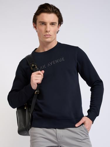 Image of Park Avenue Men Full Sleeve Slim Fit Solid Pattern Cotton Polyester Blend Regular Neck Regular Neck Casual Sweatshirt