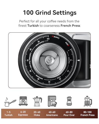 Image of MOKKOM Professional 64mm Flat Burr Coffee Grinder with 100 Grind Settings, All-Metal Stainless Steel Body, Coffee Bean Grinder with Adjustable Electronic Timer, Anti-Static, LED Display