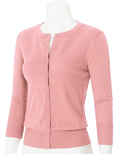 Image of Women's 3 /4 Sleeve Crew Neck Button Down Stretch Knit Cardigan Sweater (S-3XL)