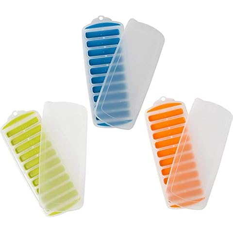 Lily's Home Silicone Narrow Ice Stick Cube Trays with Easy Push and Pop Out Material, Ideal for Sports and Water Bottles, Assorted Bright Colors. With Lids Cover