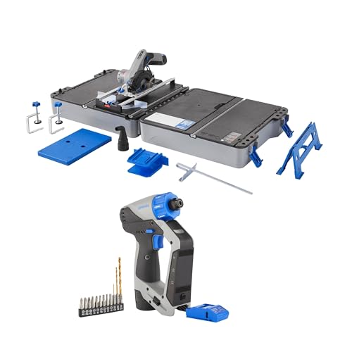 Dremel Blueprint 12V Bundle - Portable Saw Station with Brushless Compact Circular and Multi-Purpose Cutting Case + 3in1 Cordless Drill Driver with Integrated Stud Finder and Detachable Laser Level