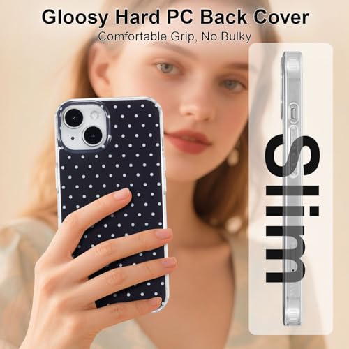 Coque iPhone 15 Plus et 14 Plus en silicone noir à pois