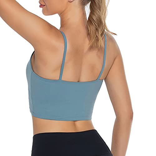 Lemedy Women Padded Sports Bra V Neck Fitness Workout Shirts Yoga Crop Tank Top (Sky Blue, S)