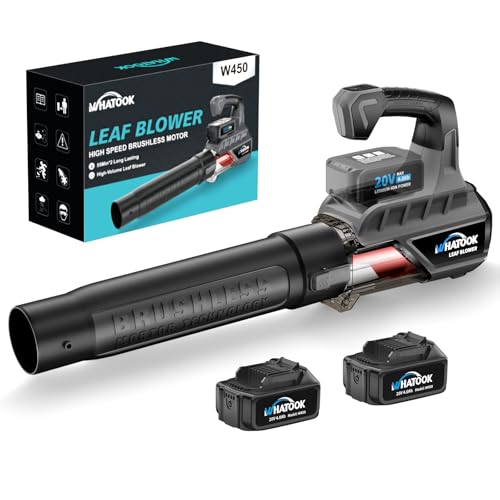 Leaf Blower Cordless with Battery and Charger: 2X 4.0Ah Batteries and Charger Included, Blushless Motor Electric Leaf Blowers for Lawn Care 450 CFM 20V Powered Air Power Fan Dry Car Dryer (Gray)