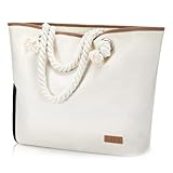 Lekespring Waterproof Beach Bag for Women - Shoulder Tote Bags with Zip and Pocket (Off-White)