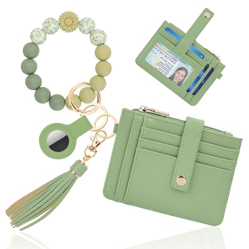 Image of Wristlet Wallet for Women,Keychain Wallet with AirTag Holder (Green)