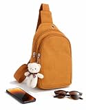 Bolsa Crossbody Feminina Transversal Pochete Cotele Com Ursinho Pelucia Shoulder Bag Compacta 2 Compartimentos Ziper Alca Ajustavel Bolsinha Tiracolo Leve Para Dia a Dia Passeio Viagem Show (Caramelo)