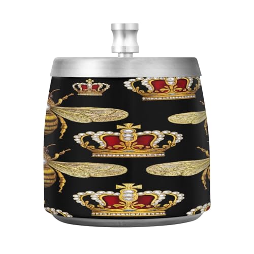 Bees Royal Crowns Black Cigarette Trash Can in acciaio inox, posacenere per sigari con coperchio, per esterni