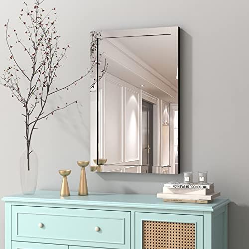 Syndra Wall Mount Mirror, Rectangular Bathroom Mirror for Wall Decorative Vanity Mirrors with Tempered Glass, Anti-Rust for Living Room, Bedroom, Washroom Hanging Mirror(Horizontal/Vertical) 24" x 32"