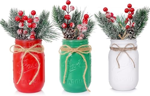 CNVOILA Christmas Centerpiece 3PC Set: Mason Jars, Table Decorations, Home