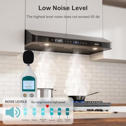 Image of BRANO 36 Inch Under Cabinet Range Hood with Voice /Gesture /Touch Control, 900 CFM Kitchen Hood with 4-Speed Exhaust Fan, Stainless Steel Stove Hood with LED Lights, Baffle Filters