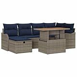 vidaXL Garden Sofa Set with Cushion 7 pcs Grey Poly Rattan, Garden and Terrace, Modern Outdoor Sofa Set, Durable Modular Lounge Furniture, UV-Resistant, Lightweight, Storage Compartments