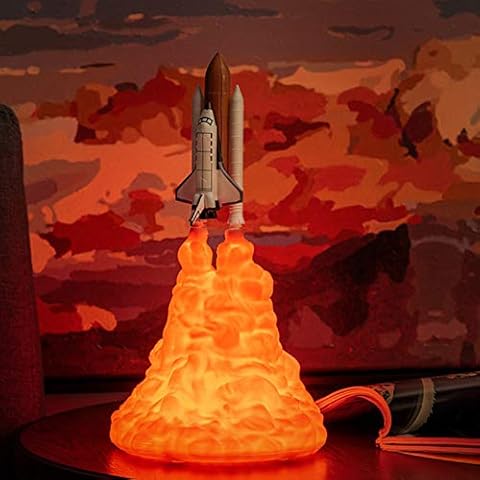 BENBOR 3D Print Rocket Lamp, Space Shuttle Lamp Night Light, USB Rechargeable Moon Lamp Rocket Gift, for Space Lovers Moon Lamp as Room Decoration-7Inch/18cm (C) Cover