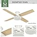 Hunter 52 inch Indoor Ceiling Fan No Light with Remote Control - White Modern Ceiling Fan without Light, Low Profile Mount, 4 Blades, For Bedroom, Living Room, or Kitchen - Dempsey 59248, Fresh White