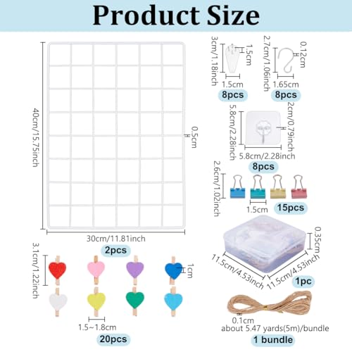 OLYCRAFT 2 Packung Gitterwandpaneele 40x30cm Metallgitter Weiß Mit 24 Haken 55 Clips 5 m Seil Drahtgitterwandpaneel Fotogitterwand Für DIY Heimdekoration Foto Memo Display