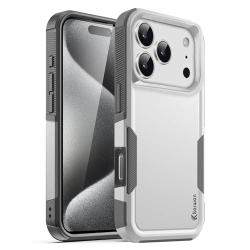 Image of KARWAN Rugged Matte Back Case Cover Compatible with iPhone 17 Pro Max Military Grade Drop Protection, Heavy Duty Shockproof Hybrid TPU + PC, Anti Slip Grip, Dual Layer Camera Protection, White