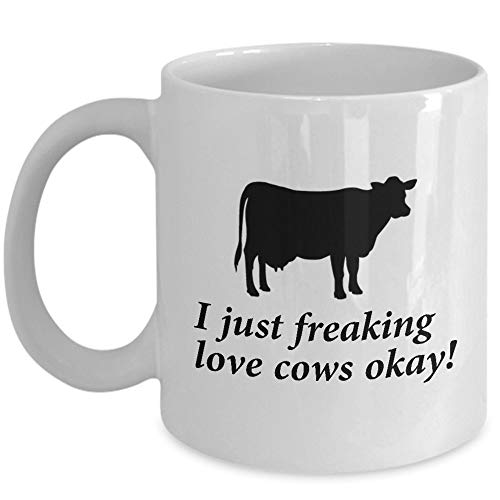 NA I Just Freaking Love Cows Mug - Gift For Farmers - Novelty Ceramic Coffee & Tea Cup - Cow Lover Present For Christmas, Xmas, Anniversary, Birthday, Valentine's Day